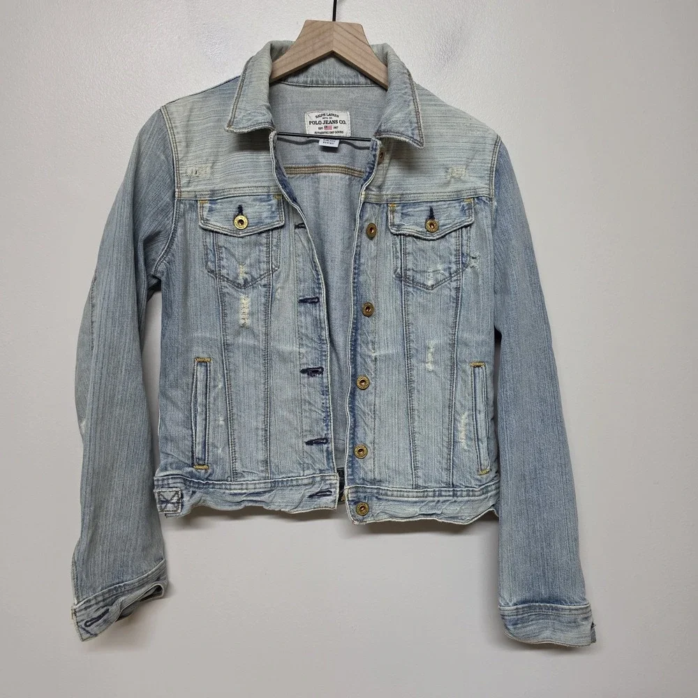 Polo Jeans Co Denim Jacket Women's MED Lydia Distressed Ralph Lauren Jean Jacket - Picture 1 of 7